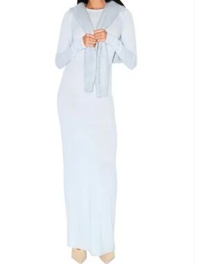 SKIMS Sheer Cashmere Long Sleeve Maxi Dress Pearl Women Small NEW